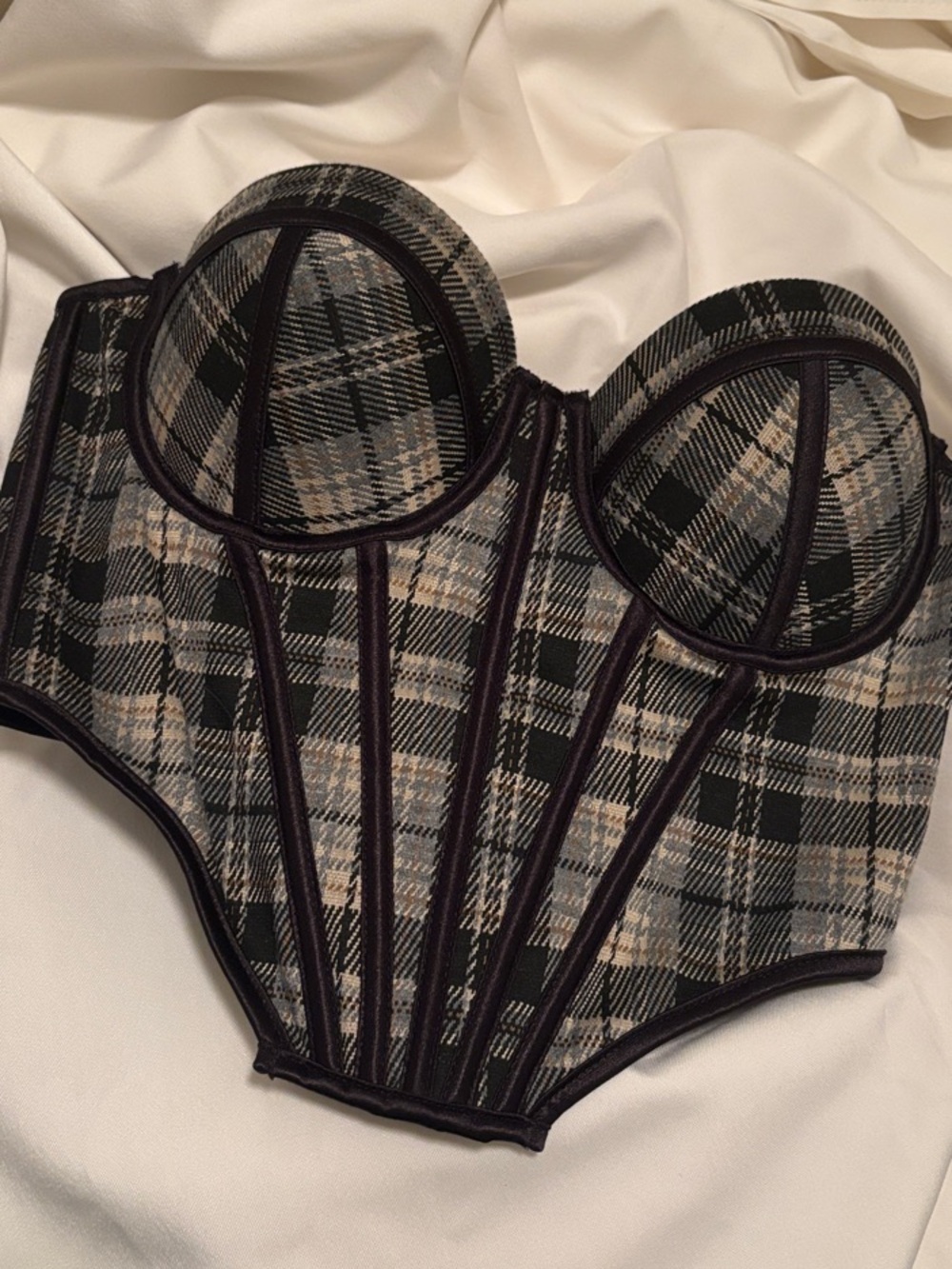AKIRA Plaid Underwire Bustier - Black & Cream